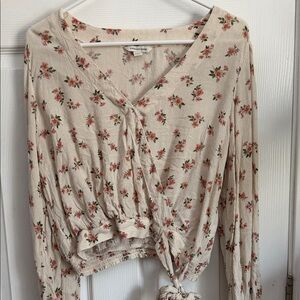 American Eagle  Wrap Blouse - Cream and Pink